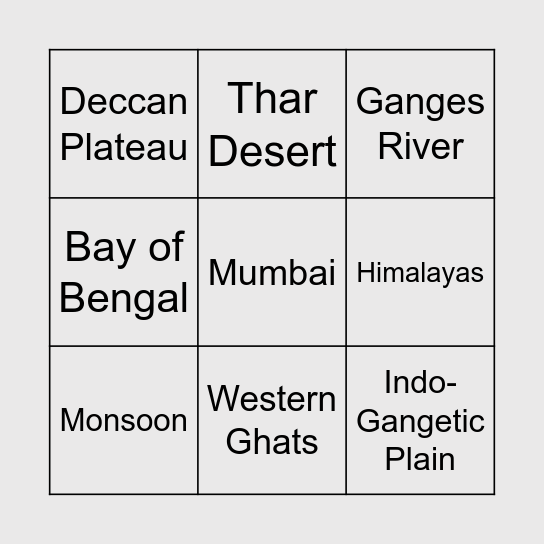 Bingo - India Edition! Bingo Card