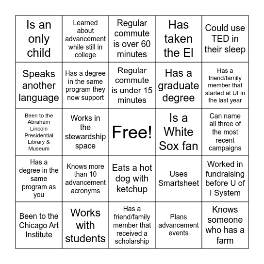 Networking Bingo Card