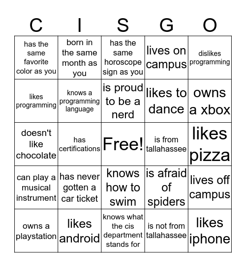 Find someone in the class who.... Bingo Card