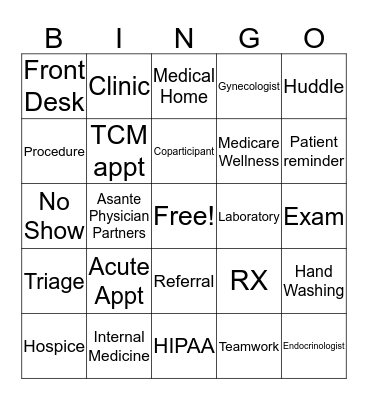 APP Internal Medicine & Specialty Bingo Card