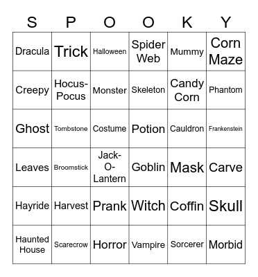 Social Work Halloween Bingo Card
