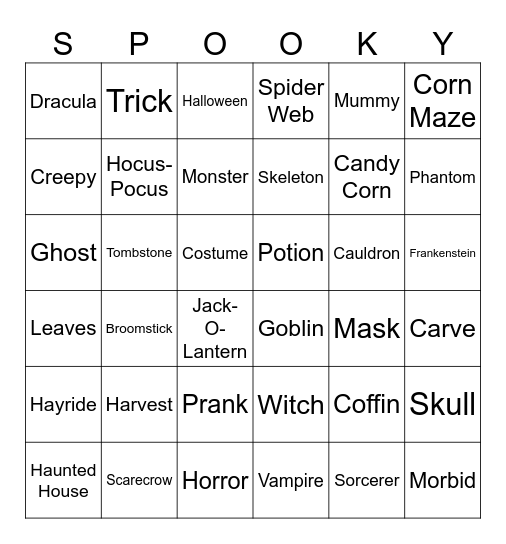 Social Work Halloween Bingo Card