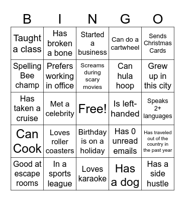 Ice Breaker Bingo Card