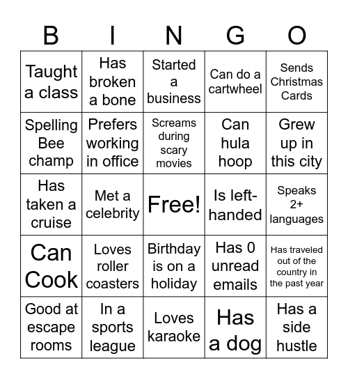 Ice Breaker Bingo Card