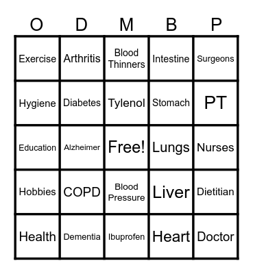 Health Literacy Bingo Card