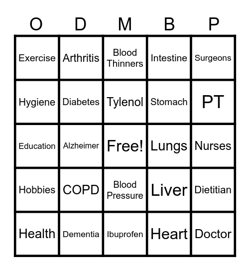 Health Literacy Bingo Card