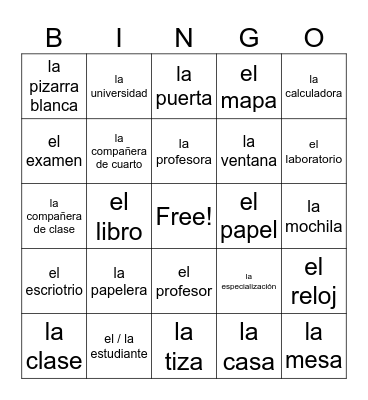 En La Escuela Bingo Card