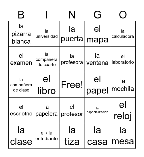 En La Escuela Bingo Card