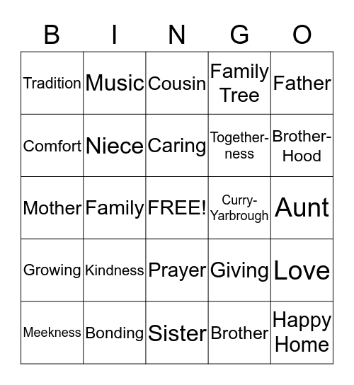 Curry-Yarbrough 2016 Family Reunion Bingo Card