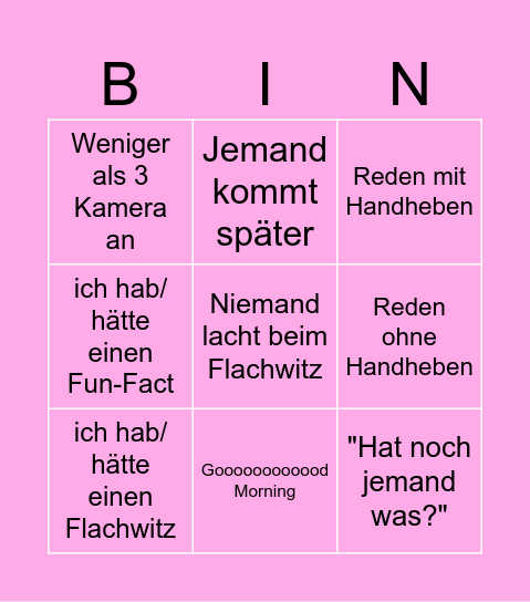 Morgen Meeting Bingo Card