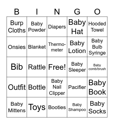Kinsey's Baby Bingo Card