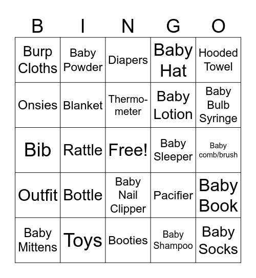 Kinsey's Baby Bingo Card