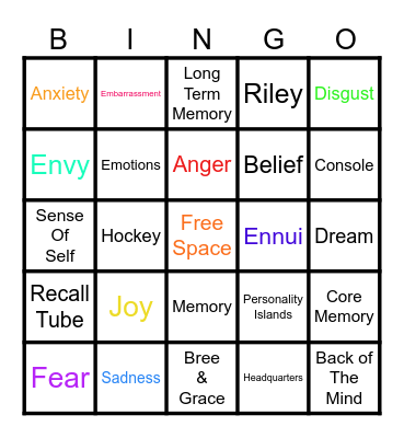 Inside Out 2 Bingo Card