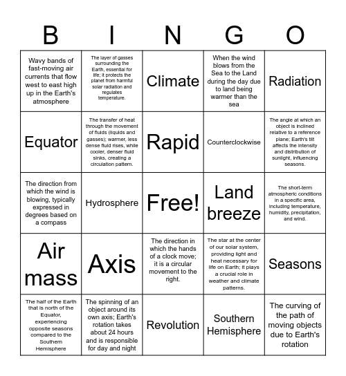 Weather and Climate Bingo Card