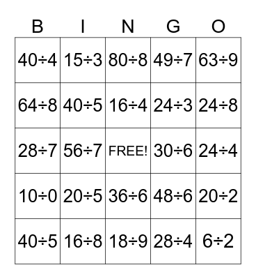Division Bingo Card