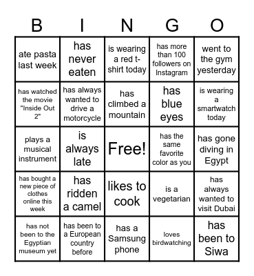 Find someone who Bingo Card