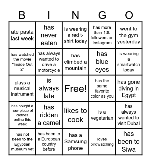 Find someone who Bingo Card