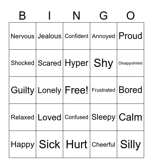Emotions Bingo Card