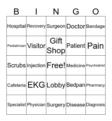 Hospital Vocab Bingo Card