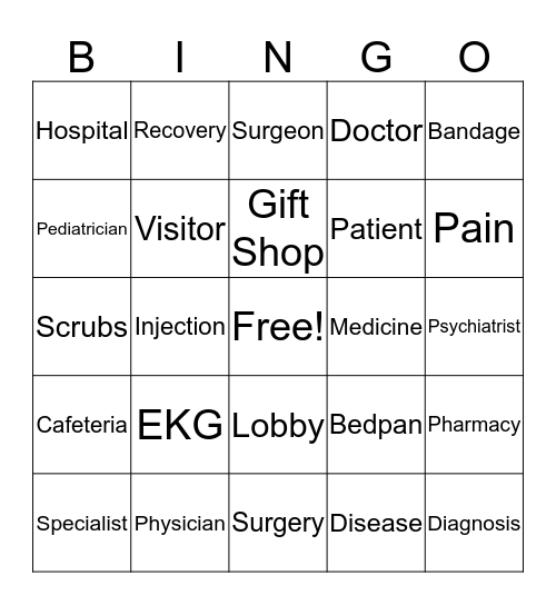 Hospital Vocab Bingo Card