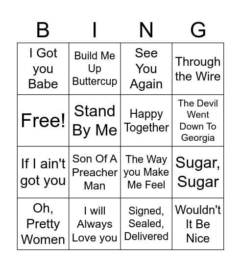 Music (Today playlist) Bingo Card