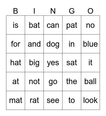 Sight Word Bingo V2 Bingo Card