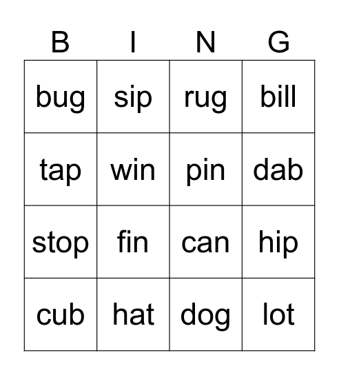 CVC Bingo Card