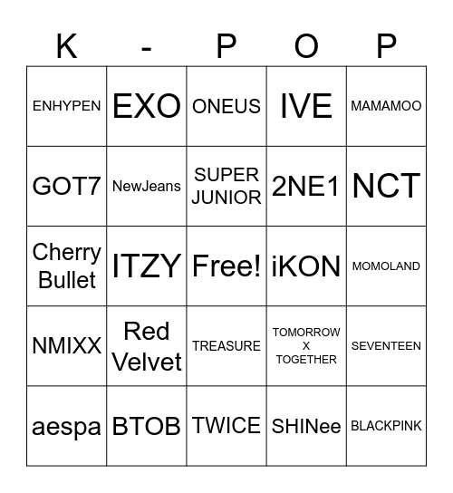 K-POP BINGO, EOTU Bingo Card