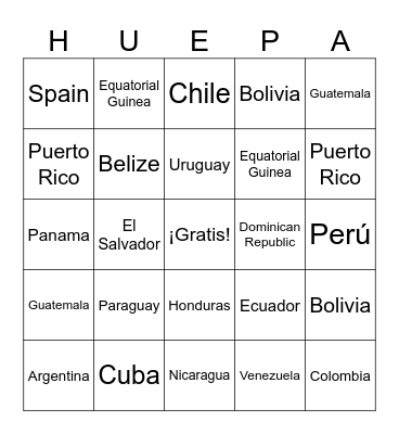 Spanish Speaking Countries Bingo Card
