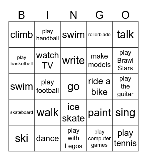 Activities Bingo Card