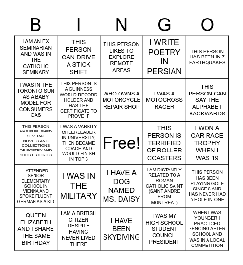 ICE BREAKER Bingo Card