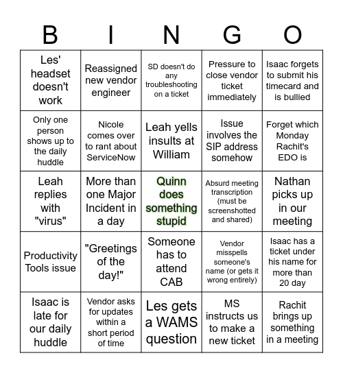 MIMS Bingo Card