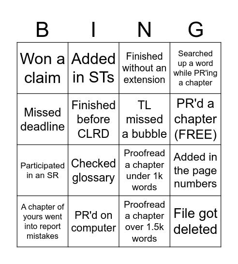 Asura Weekly PR Bingo Card