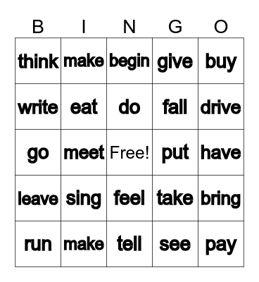 Past Tense of Irregular Verbs Bingo Card