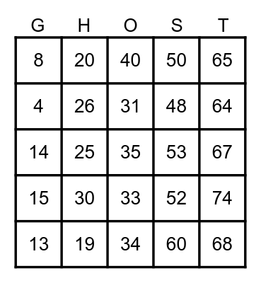 Halloween Bingo Card