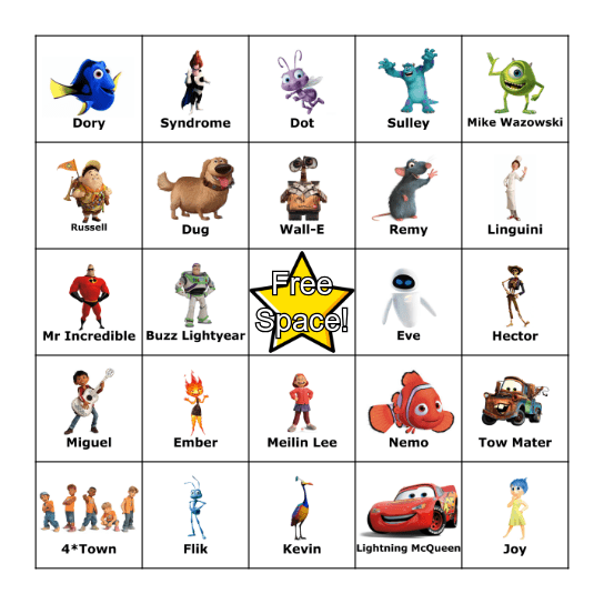 Pixar Fun! Bingo Card