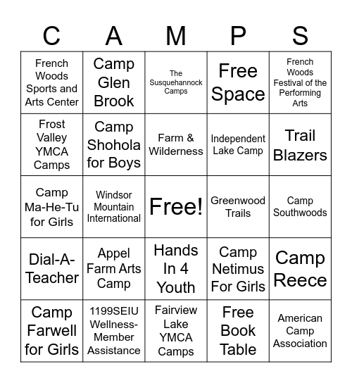 Anne Shore Camp Fair Bingo Card