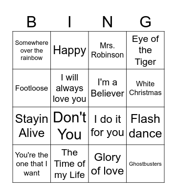 Movie Songs Bingo Card