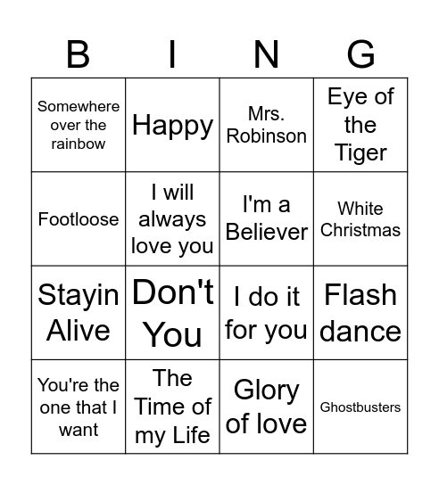 Movie Songs Bingo Card