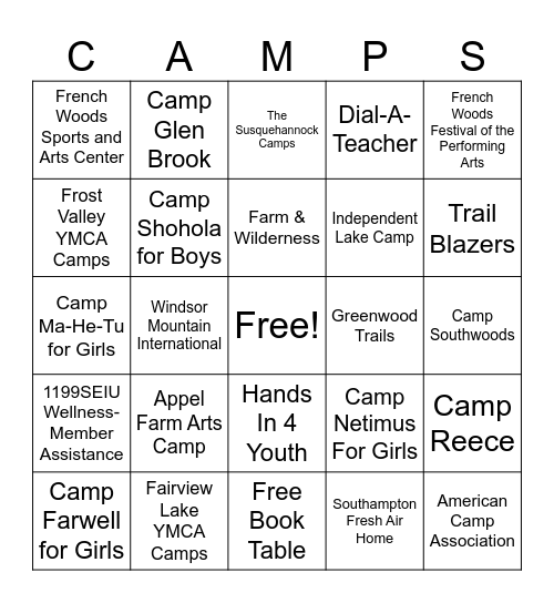 Anne Shore Camp Fair Bingo Card