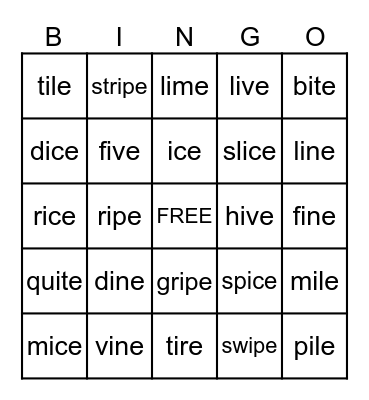 long i Bingo Card