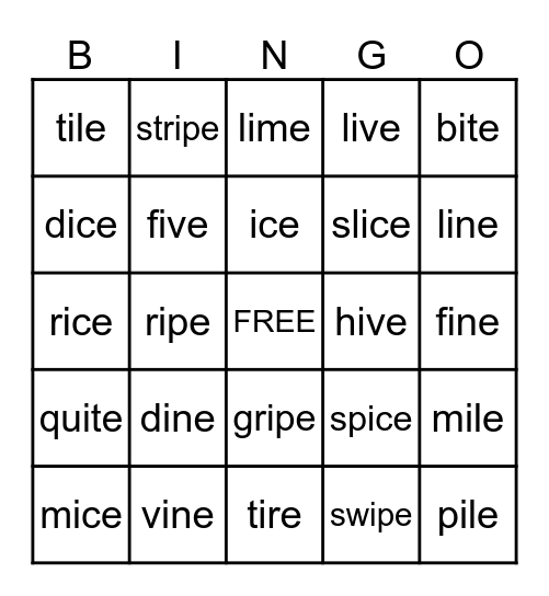 long i Bingo Card