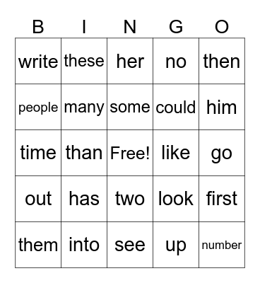 MOST COMMON WORDS LIST Bingo Card