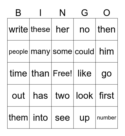 MOST COMMON WORDS LIST Bingo Card