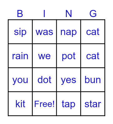 Phonics  Bingo Card