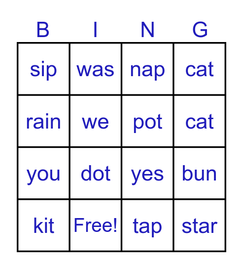 Phonics  Bingo Card