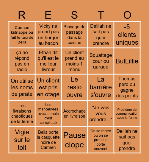 Bingo du Onagre Restaurant Bingo Card