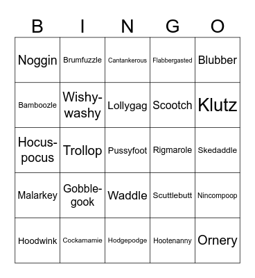 Funny Words Bingo Card