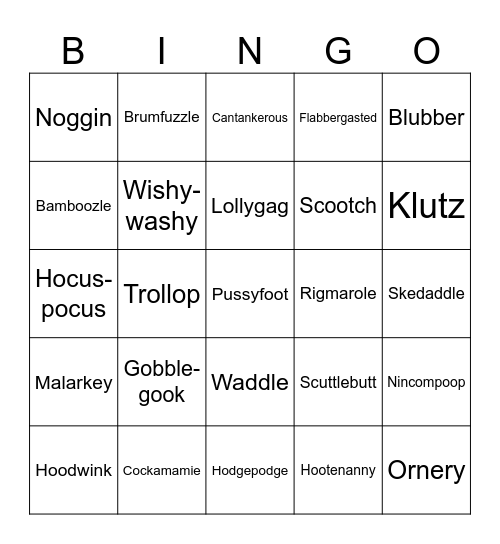 Funny Words Bingo Card