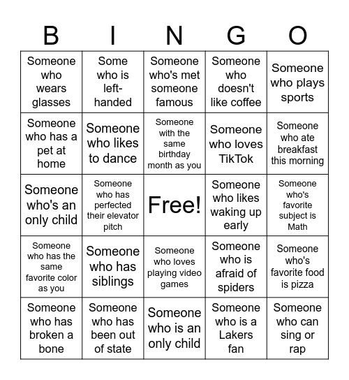 Human Bingo Card